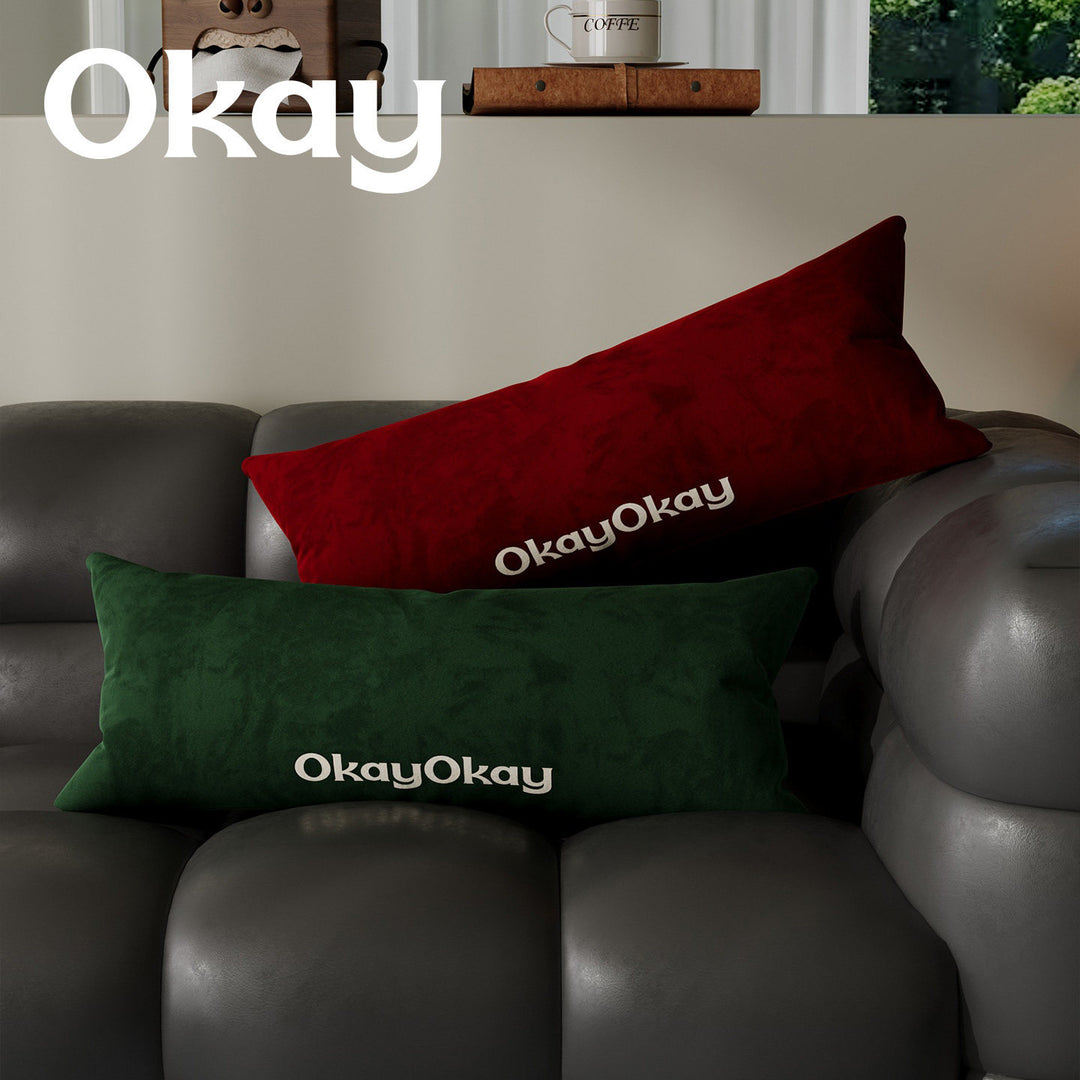 Rectangular Velvet Lumbar Pillow Cover with Hidden Zipper and Embroidered Slogan