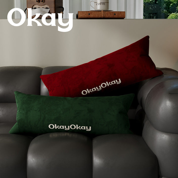 Rectangular Velvet Lumbar Pillow Cover with Hidden Zipper and Embroidered Slogan