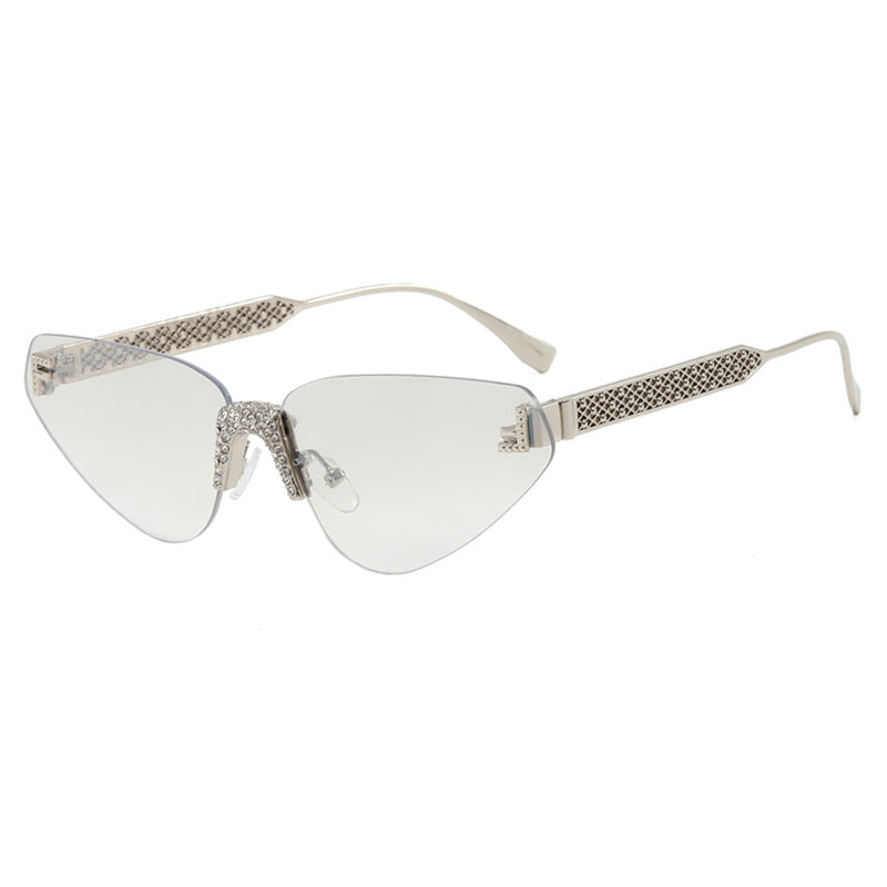 Damen Designer Katzenaugen-Sonnenbrille mit funkelndem Strass-Besatz Karnz