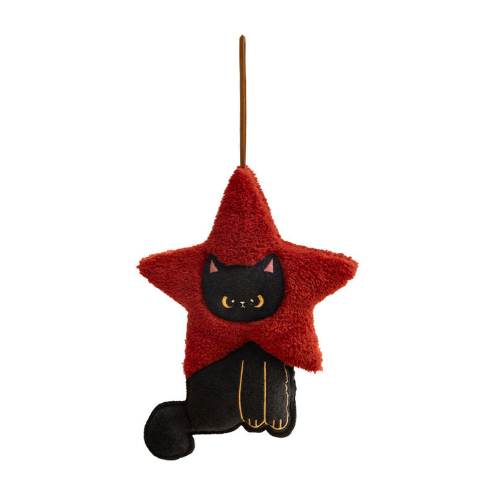 Plüschanhänger Sternform mit Katzenmotiv, kuscheliger Teddy‑Textur und Aufhängeband