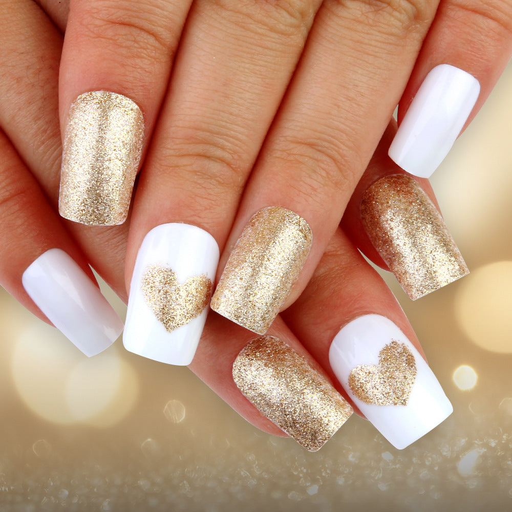 Elegante Glitter Herz Press-On Nägel Karnz