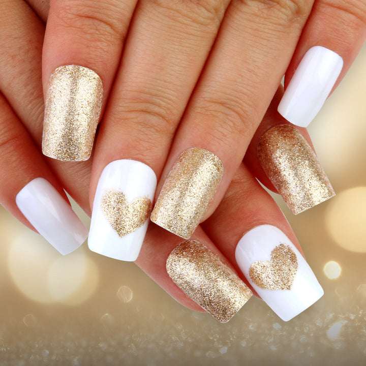 Elegante Glitter Herz Press-On Nägel Karnz