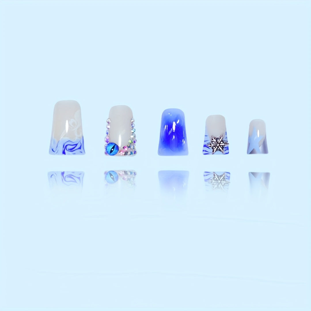 Dekoratives Press-on-Nagelkunst-Set mit Edelsteinakzenten Karnz