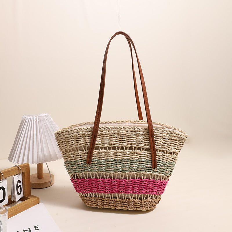 Damen Handgeknüpfte Strandtasche mit eleganten Ledergriffen Karnz