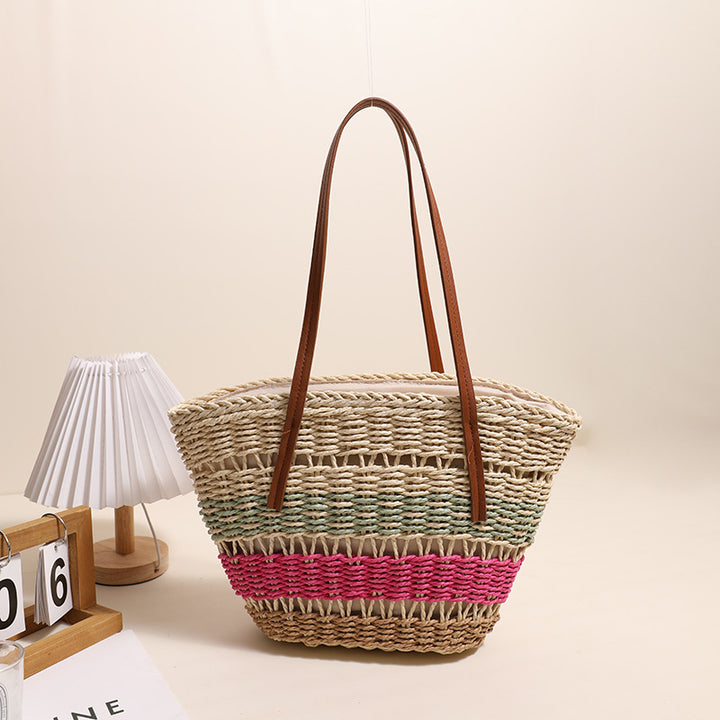 Damen Handgeknüpfte Strandtasche mit eleganten Ledergriffen Karnz