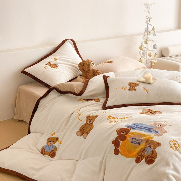 Kuschel-Bettwäscheset mit gestickten Teddybär-Motiven