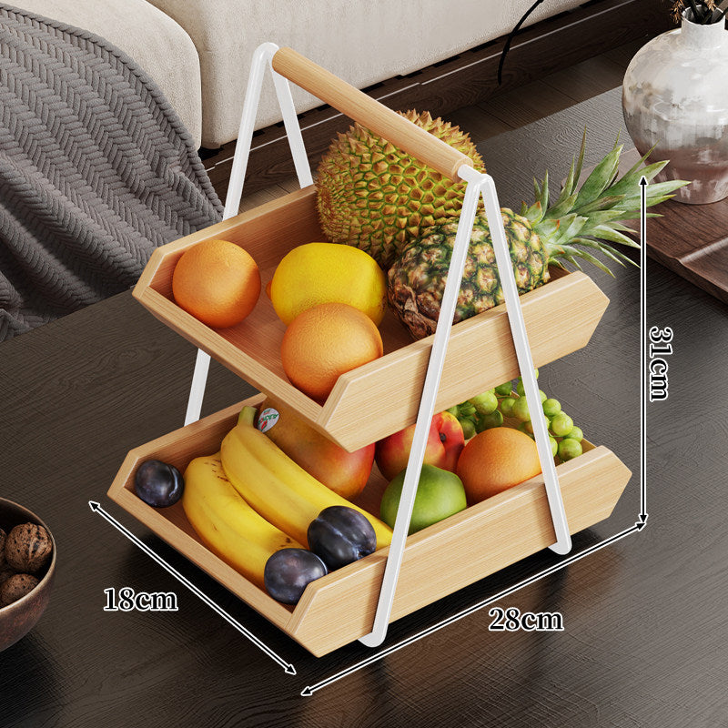 Zwei-Ebenen Holz Obst- und Gemüseständer mit A-Rahmen Metallgriff