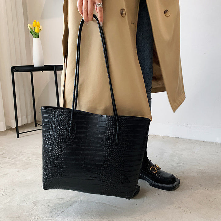 Krokodillembossierte Tote-Bag mit abnehmbarem Clutch Karnz
