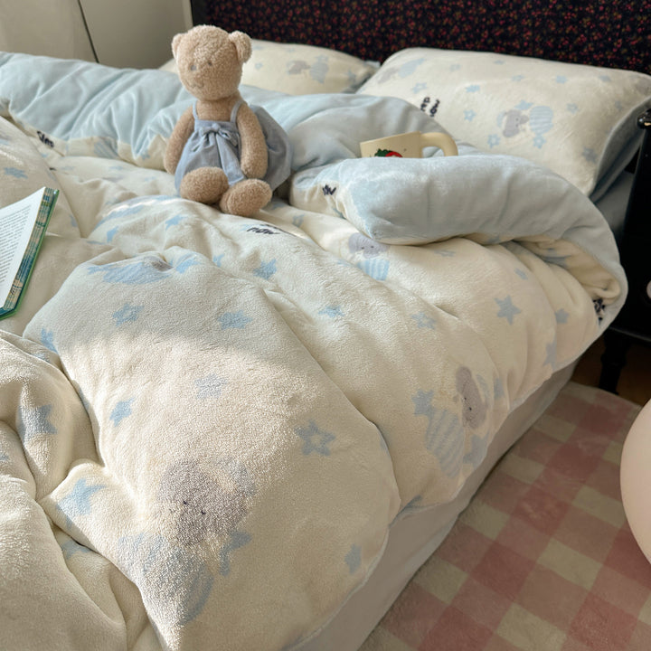 Kinderplüsch Wendebettwäsche Teddy Patchwork Komforter Bettset