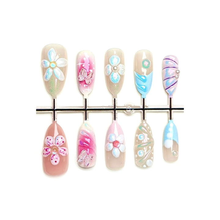 Künstlerisches Blumendruck-Press-On-Nagelset 1790746209