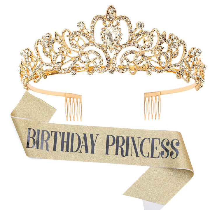 Damen Glitzernde Prinzessinnenkrone mit Birthday Princess Schärpe Karnz