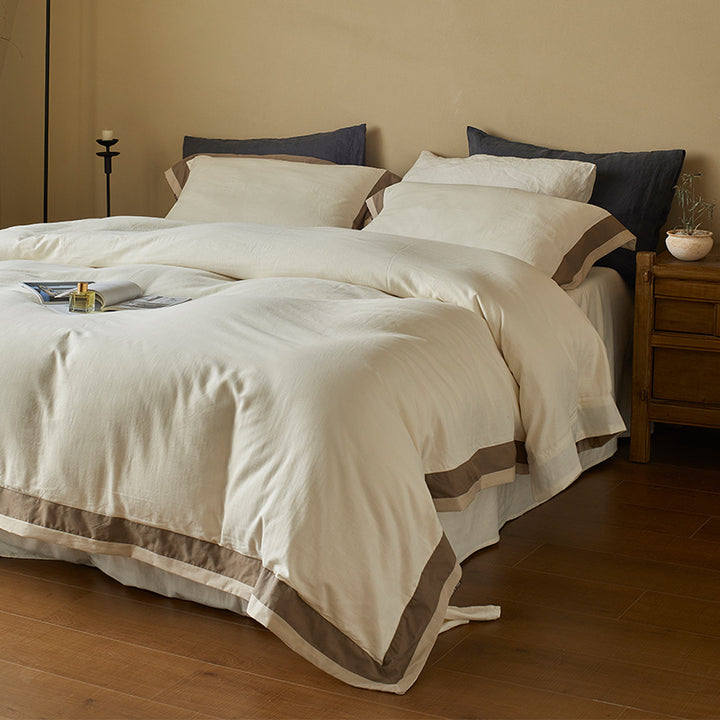 Chevron Matelassé Baumwollbettbezug-Set mit Kontrastsaum und verdecktem Verschluss