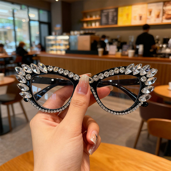 Luxuriöse Katzenaugen-Rhinestone-Sonnenbrille Karnz