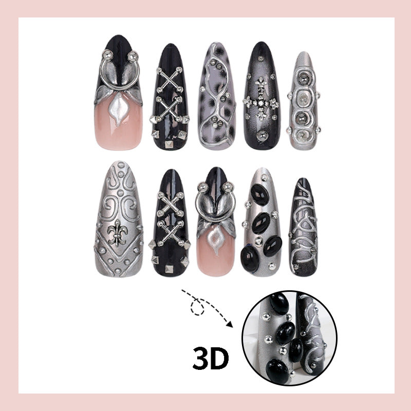 Kunstnagelset mit eleganten 3D-Verzierungen und stilvollen Akzenten Karnz