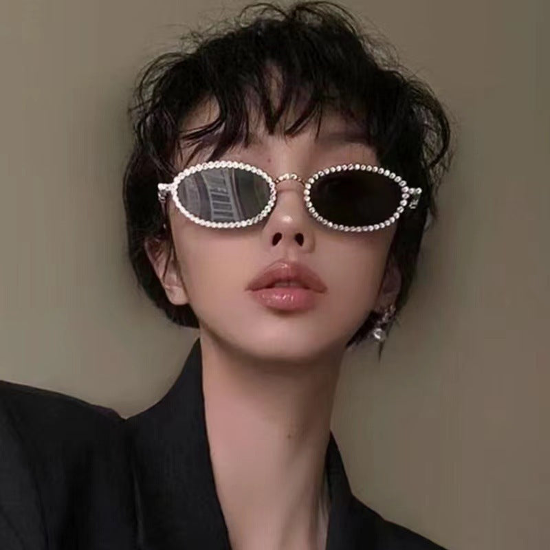 Damen Designer-Brillengestell mit extravagantem Perlenrahmen Karnz