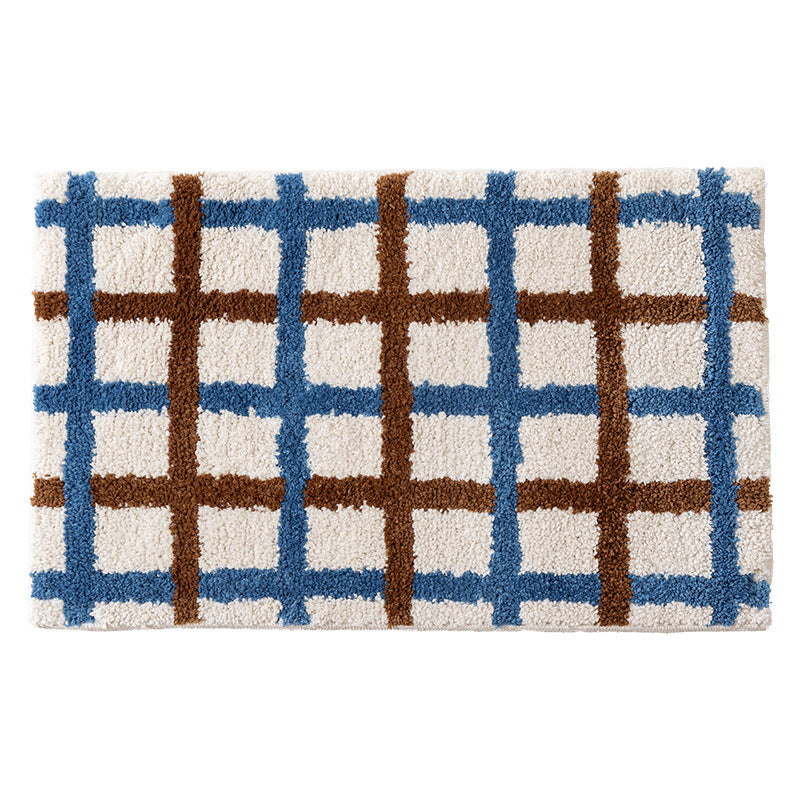 flauschige Bad- und Fußmatte aus Baumwoll-Tufting mit Retro-Karo-Muster