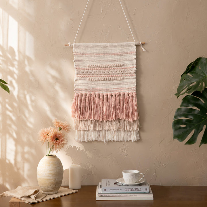 Boho-Wandbehang Makramee mit handgeknüpften Fransen und gewebten Zopfmustern Karnz