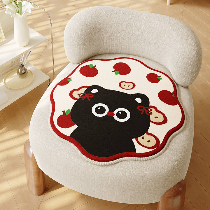 Decorative Scalloped Round Chair Seat Cushion Pad with Cartoon Cat and Polka Dot Print
