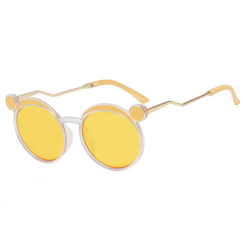 Damen Fashion-Runde Sonnenbrille mit innovativem Rahmen und farbigen Gläsern Karnz