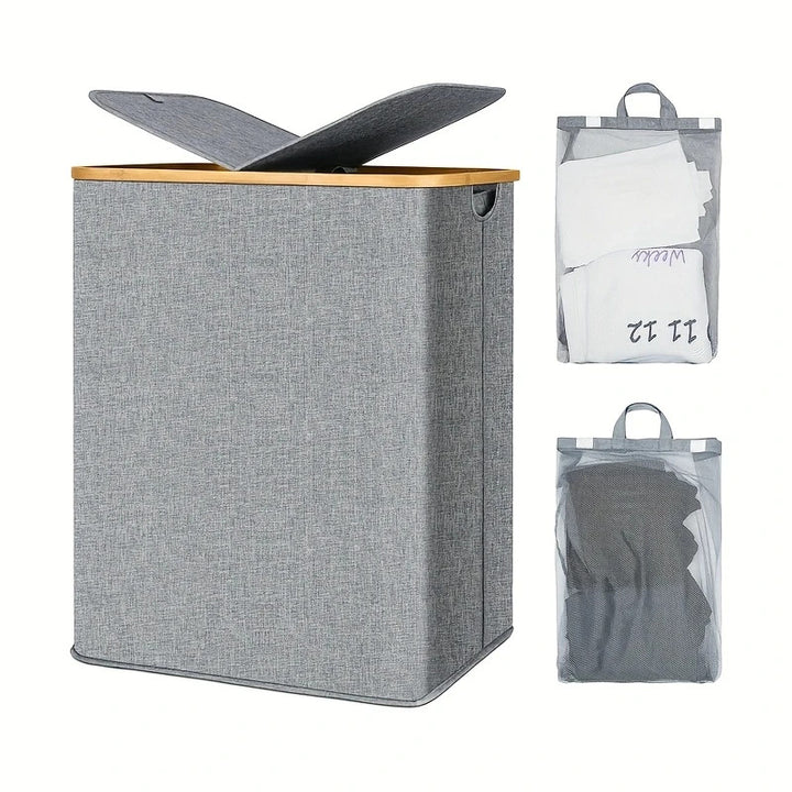 Eleganter Wäschekorb mit Bambusdeckel Karnz
