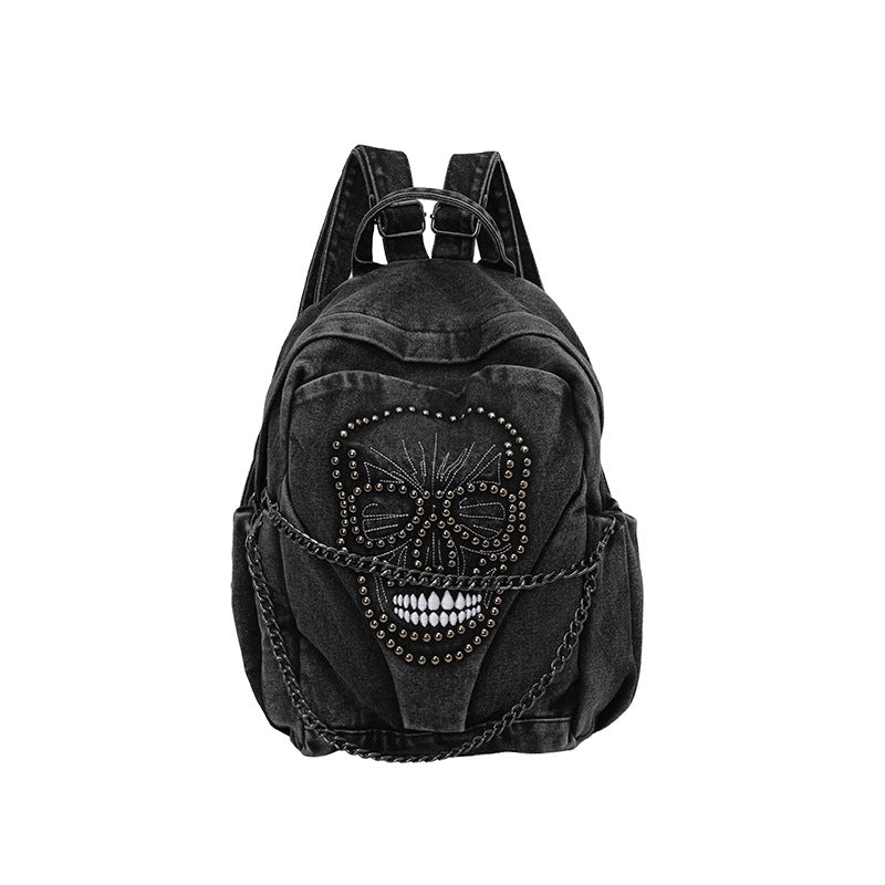 Edgy Skull Design Denim Rucksack