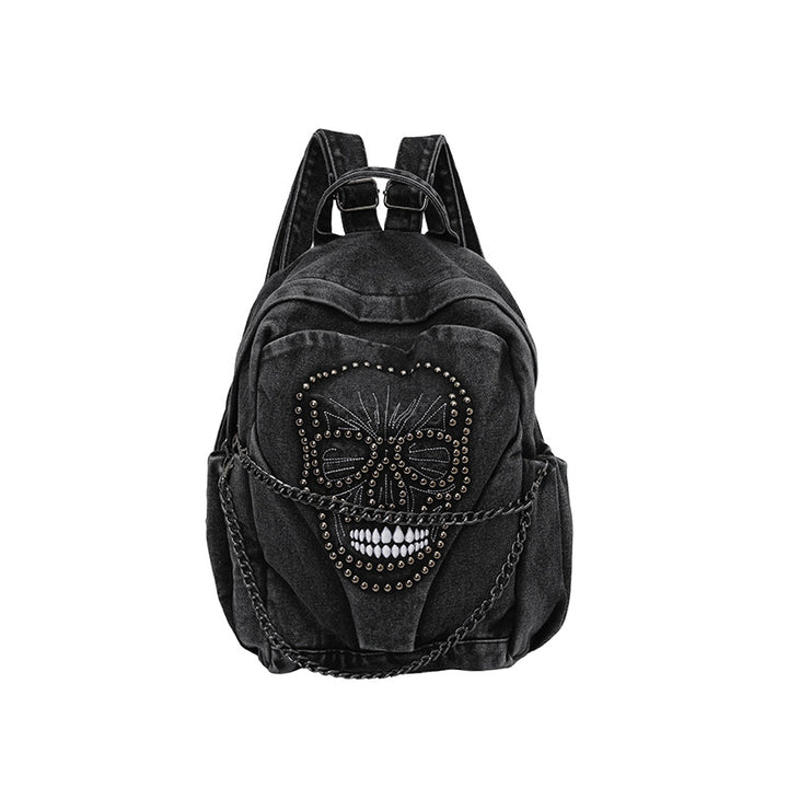 Edgy Skull Design Denim Rucksack