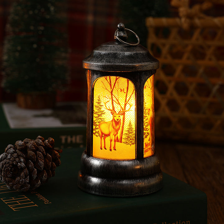 Nostalgische Weihnachtslaterne mit leuchtendem Weihnachtsmann-Motiv Karnz