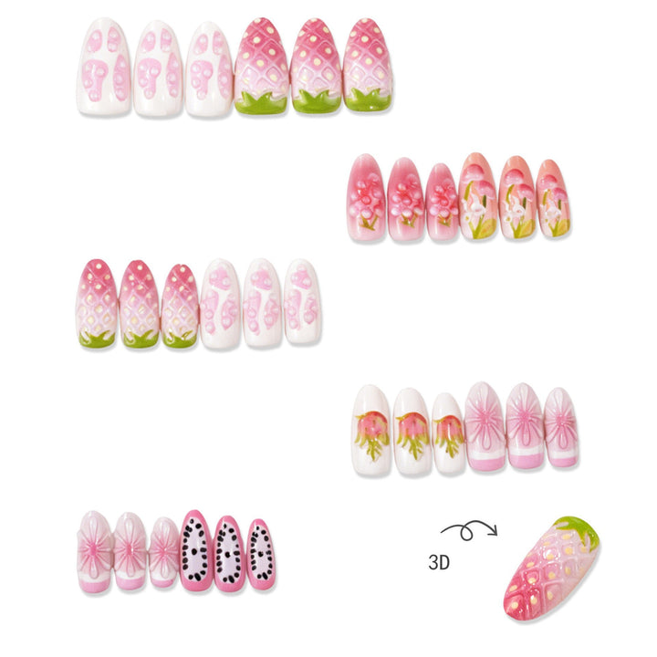 Künstliche Nagelspitzen mit fruchtigem Design und 3D-Elementen Karnz
