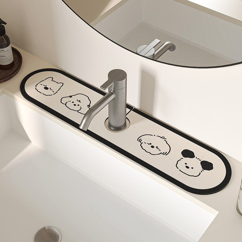 Decorative Anti-Slip Silicone Faucet Counter Tray Mat with Cute Dog Faces