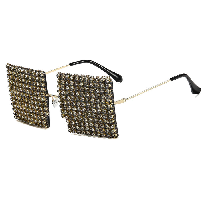 Damen Sonnenbrille mit funkelndem Kristallrahmen und auffälligem Strukturdesign Karnz