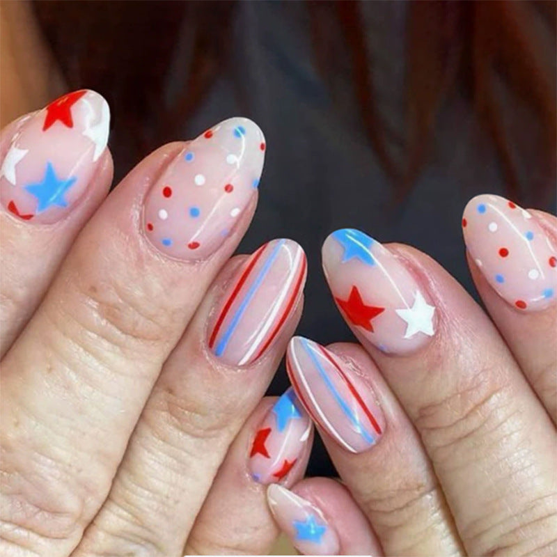 Dekoratives Press-On Nagelkunst-Set mit geometrischen Mustern