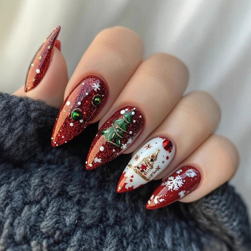 Festliche Kunstnägel mit Winterlichem Motiv Karnz
