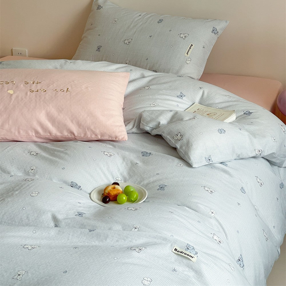Baumwoll-Bettwäsche-Set mit niedlichem Teddymotiv und atmungsaktivem Bezug