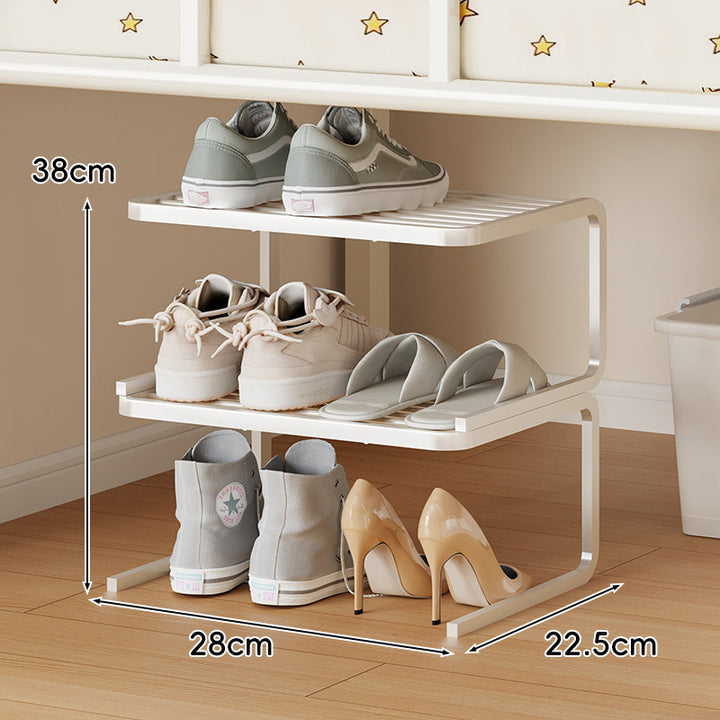 Kompakter Low-Profile Zwei-Ebenen Metall Schuh-Organizer Regal