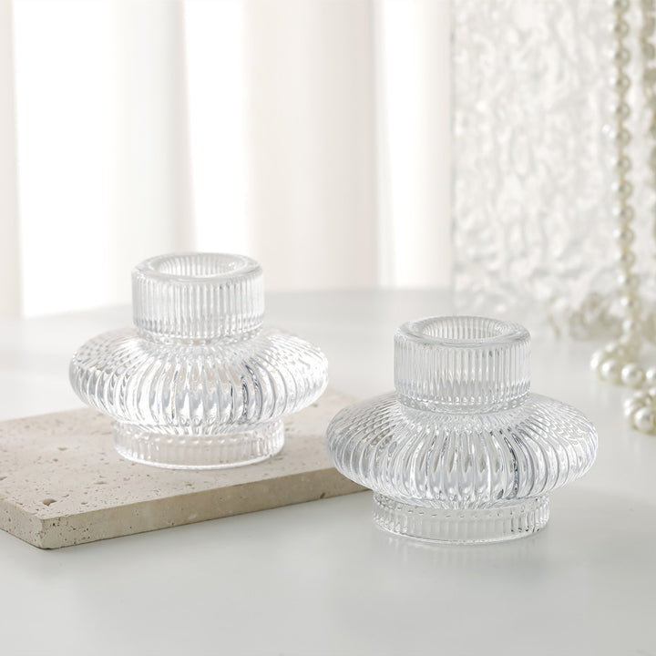 Rippentexturierter Glas-Teelichthalter mit ausladendem Kragen Karnz