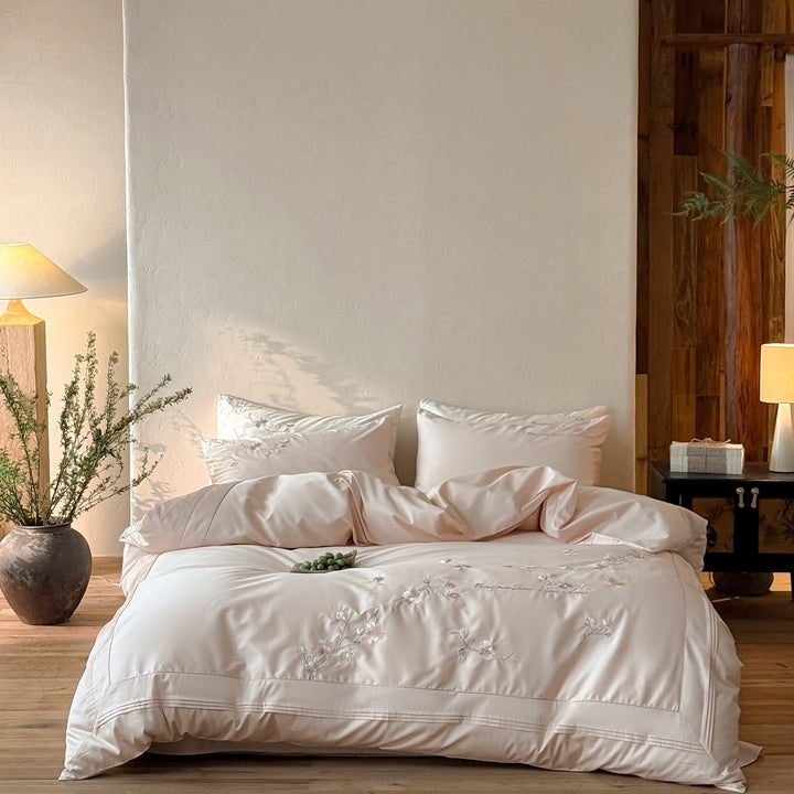Bestickte Botanische Baumwolle Sateen Bettbezug Set