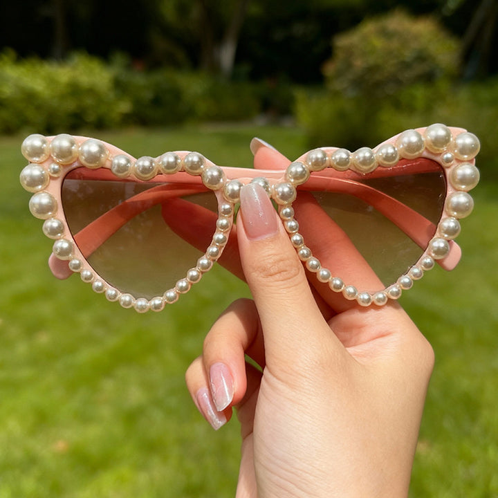 Dekorative mit Perlen verzierte Cat-Eye-Sonnenbrille Karnz
