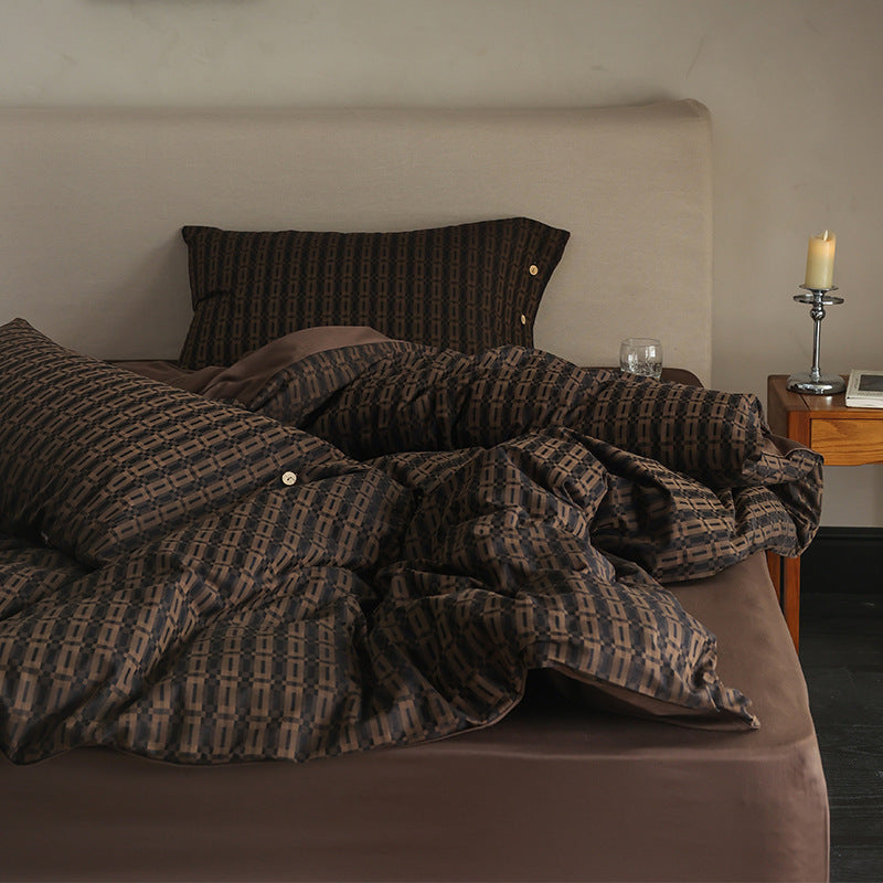 Luxus-Baumwoll-Bettbezug-Set mit geometrischem Kreuzmotiv und Knopfverschluss