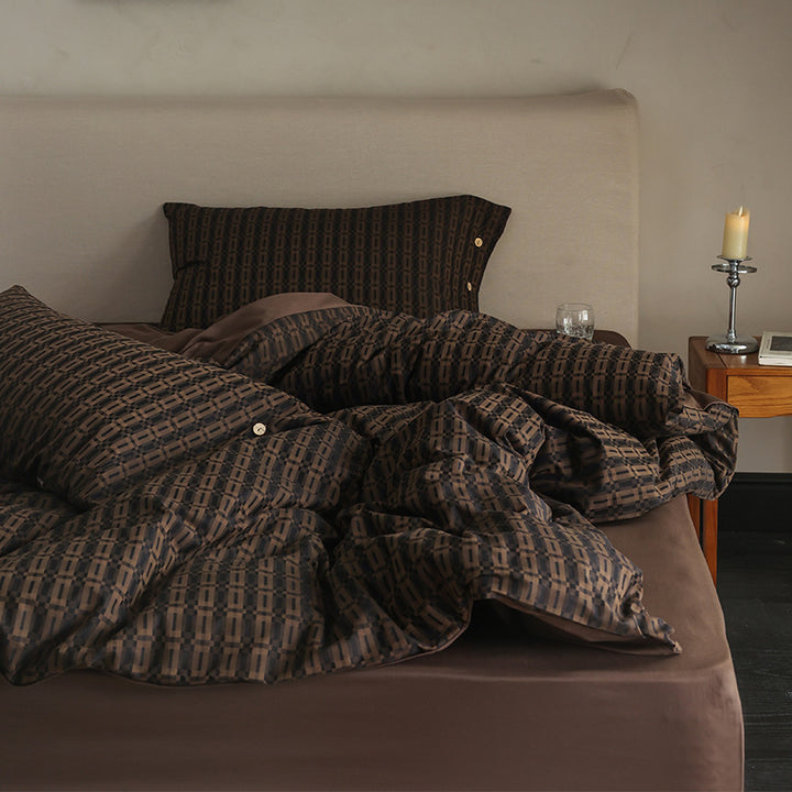 Luxus-Baumwoll-Bettbezug-Set mit geometrischem Kreuzmotiv und Knopfverschluss