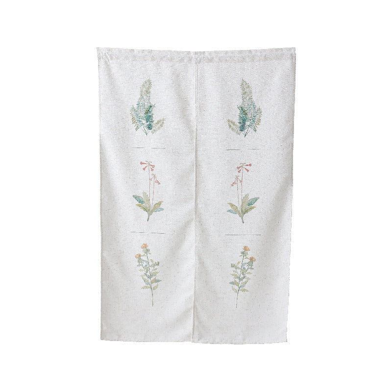 Geteilter Noren‑Vorhang aus Baumwoll‑Leinen mit botanischem Aquarellprint