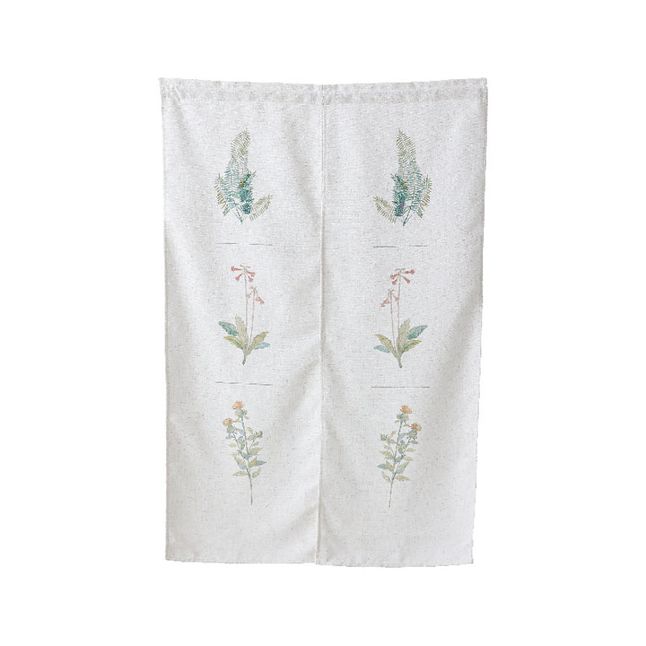 Geteilter Noren‑Vorhang aus Baumwoll‑Leinen mit botanischem Aquarellprint
