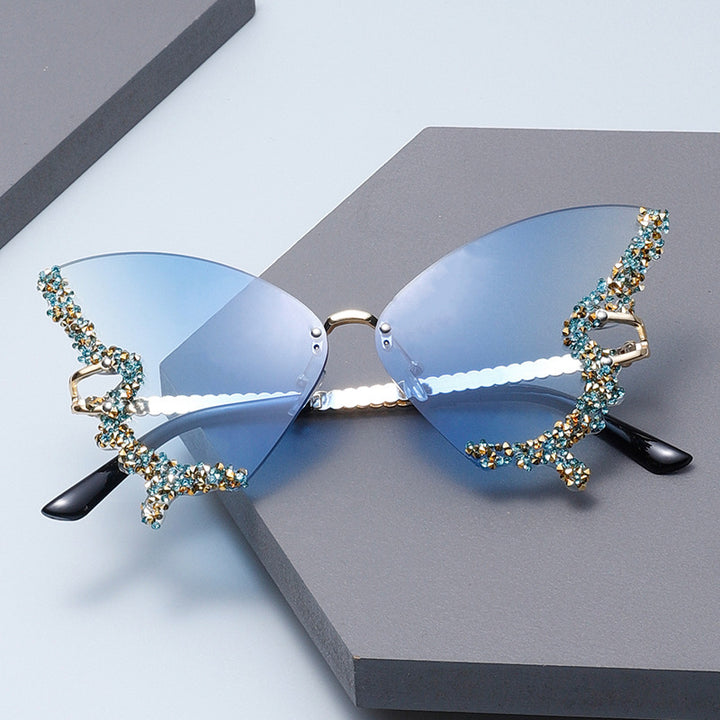 Damen extravagante Sonnenbrille mit funkelndem Butterfly-Design Karnz