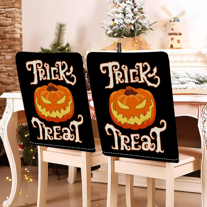 festliche Halloween-Stuhlhussen aus dehnbarem Polyester mit Hexenhut- und Schriftzug-Motiv