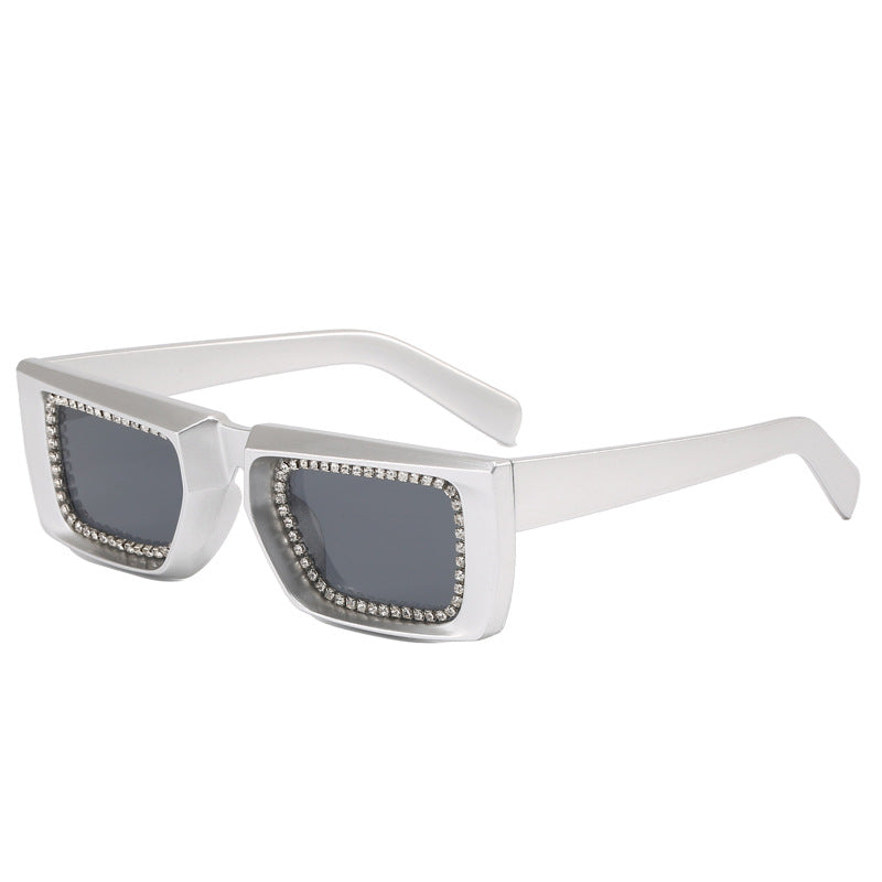 Damen extravagante quadratische Sonnenbrille mit glitzerndem Rahmen Karnz
