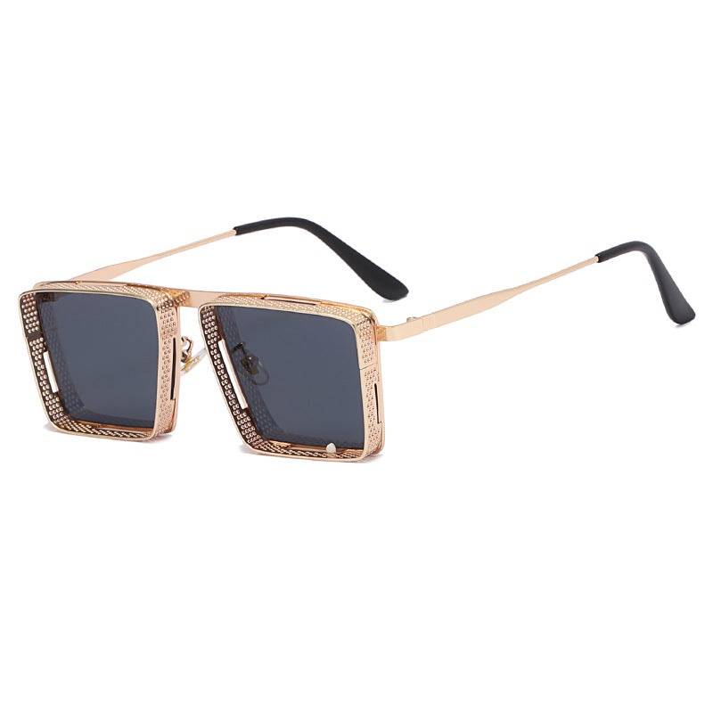 Damen extravagante quadratische Sonnenbrille mit durchbrochenem Rahmen Karnz