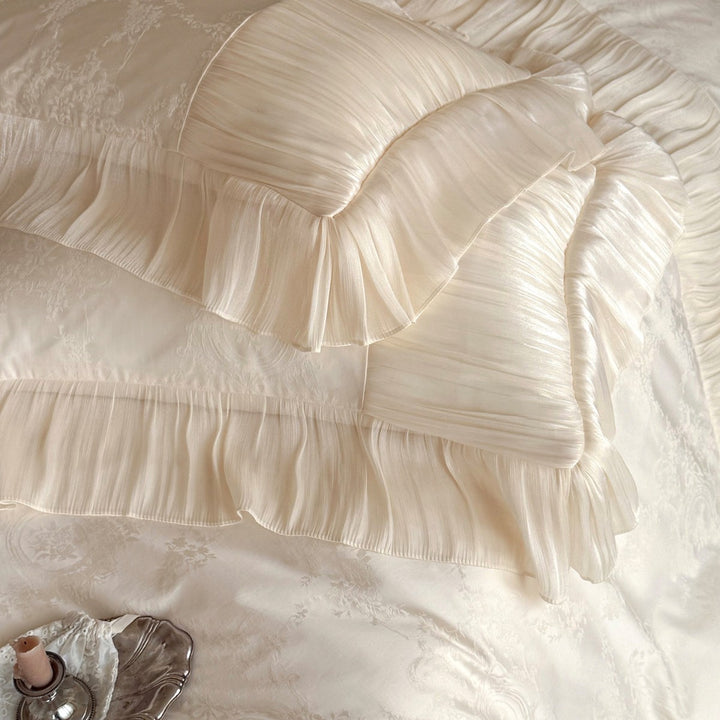 Luxuriöses Jacquard-Satin Bettwäsche-Set mit gepolstertem Chiffon-Rüschensaum & Oxford-Kissenbezügen
