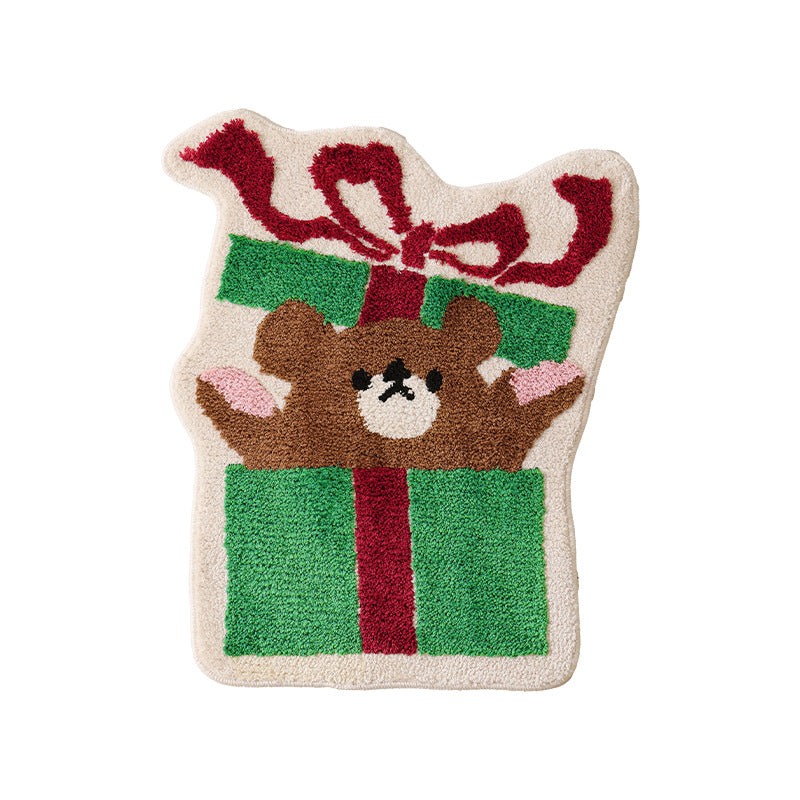 Verspielte geschenkförmige Fußmatte mit getuftetem Teddybärmotiv Karnz