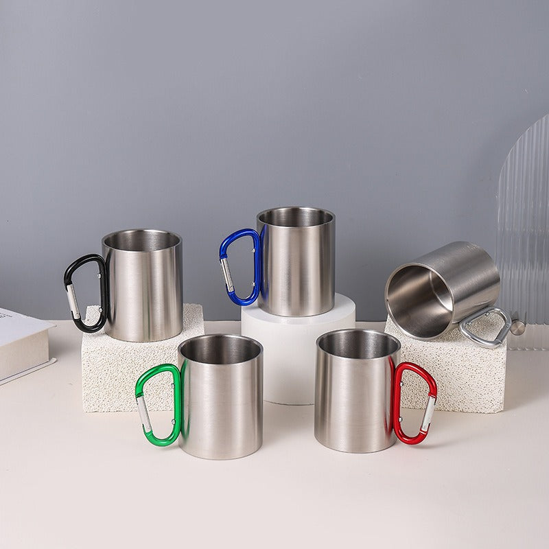 Damen Edelstahl Kaffeebecher mit Karabinergriff Karnz