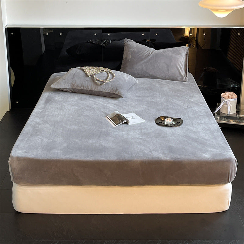 Samtvelours-Spannbettlaken mit extra tiefem Bund und elastischem Rundumgummi