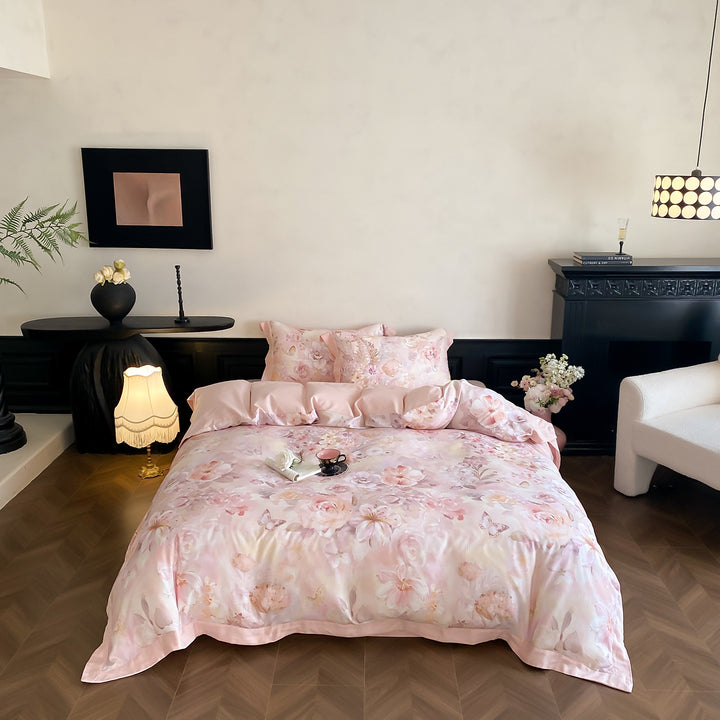 Aquarell-Effekt Baumwollsatin Bettbezug Set mit verstecktem Reißverschluss und Eckenbändern